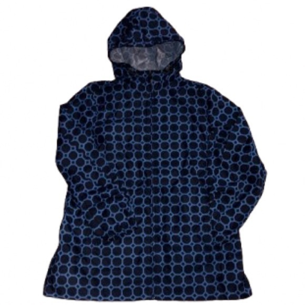 Lands' End Navy and Light Blue geometric Hooded windbreaker Jacket size XL